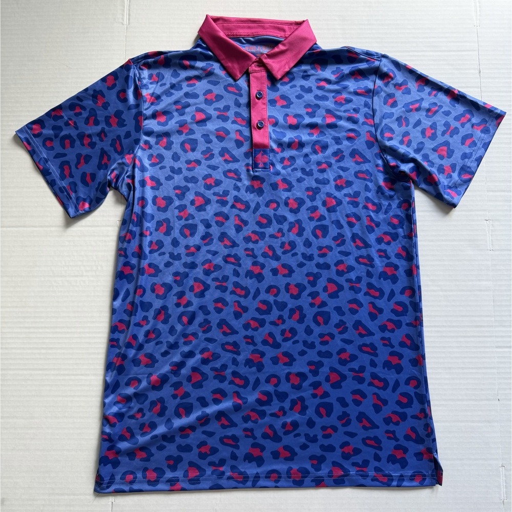 Pins and Aces Polo Shirt Mens Medium Pink And Purple Cheetah All Over Golf